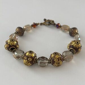 Crystal Gold and Brown Beaded toggle closure Bracelet